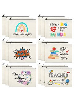 Saintrygo 18 Pcs Teacher Makeup Bags Teacher Appreciation Gifts Bulk for Women 6 Styles Teacher Canvas Travel Toiletry with Zipper for Teacher's Day Graduation Back to School Christmas(Cute)  - Image 1