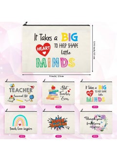 Saintrygo 18 Pcs Teacher Makeup Bags Teacher Appreciation Gifts Bulk for Women 6 Styles Teacher Canvas Travel Toiletry with Zipper for Teacher's Day Graduation Back to School Christmas(Cute)  - Image 2