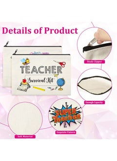 Saintrygo 18 Pcs Teacher Makeup Bags Teacher Appreciation Gifts Bulk for Women 6 Styles Teacher Canvas Travel Toiletry with Zipper for Teacher's Day Graduation Back to School Christmas(Cute)  - Image 3