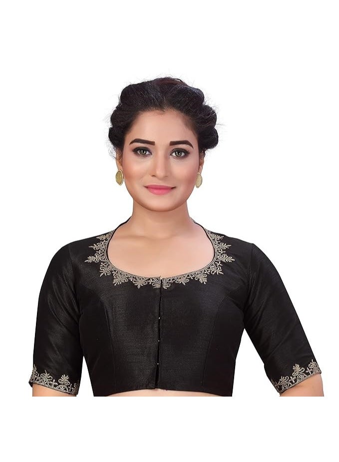 Studio Shringaar Women's Readymade Cotton Embroiderd Saree Blouse with Elbow Length Sleeves - Image 1