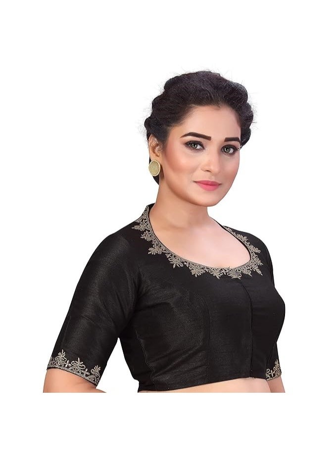 Studio Shringaar Women's Readymade Cotton Embroiderd Saree Blouse with Elbow Length Sleeves - Image 2