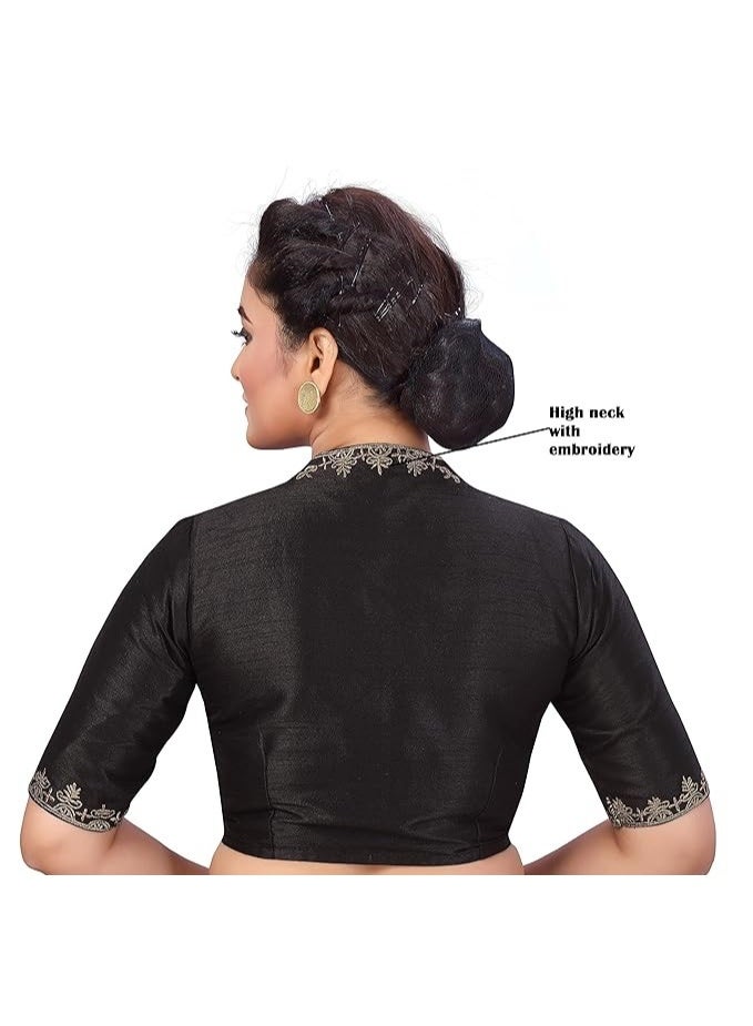 Studio Shringaar Women's Readymade Cotton Embroiderd Saree Blouse with Elbow Length Sleeves - Image 3