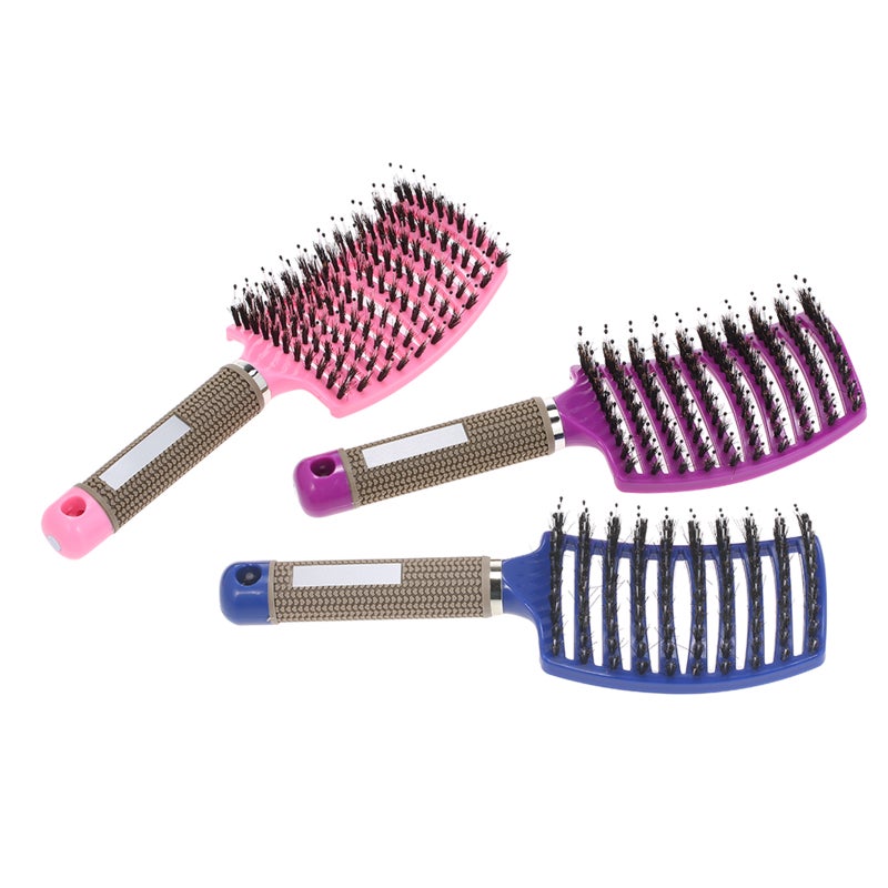 Curved Boar Bristle Hair Brush Massage Comb Detangling Hairbrush for Women - Image 4