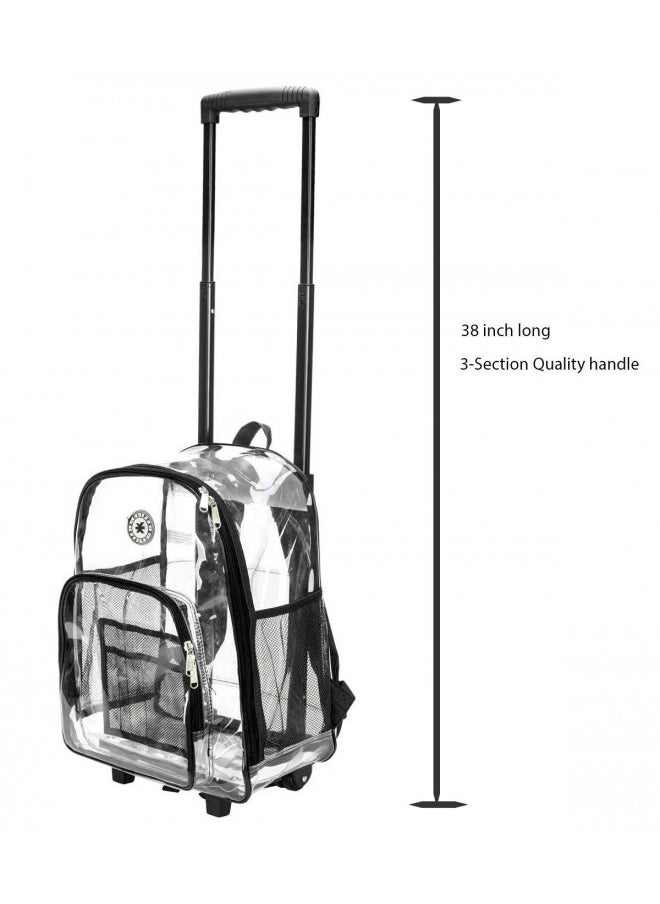 K-Cliffs K-Cliffs Rolling Clear Backpack Heavy Duty Bookbag Quality See Through Workbag Travel Daypack Transparent School Book Bags w/Wheels Black  - Image 2