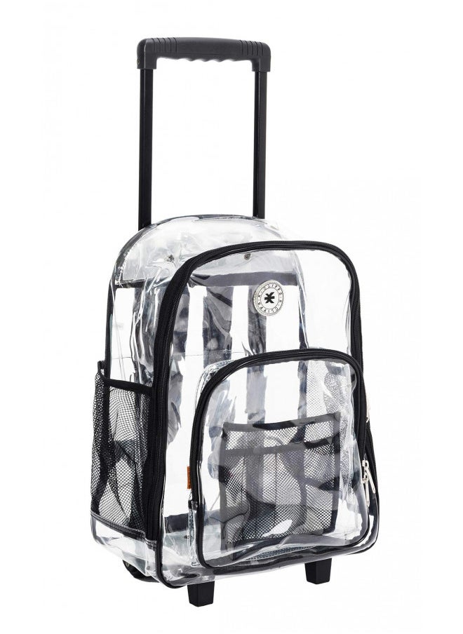 K-Cliffs K-Cliffs Rolling Clear Backpack Heavy Duty Bookbag Quality See Through Workbag Travel Daypack Transparent School Book Bags w/Wheels Black  - Image 1