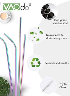 VAOdo 10PCS Reusable Stainless Steel Metal Straws with with Storage Bag  Long Drinking Straws with 2 Cleaning Brushes Included Multicolor  - Image 5