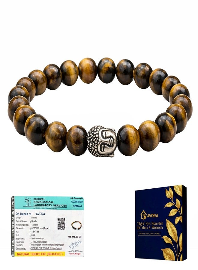 AVORA Tiger Eye Bracelet for Men & Women | Natural Healing Crystal for Confidence, Protection & Focus | Certified Tiger Eye Stone Beaded Bracelet for Wear & Spiritual Balance - Image 1