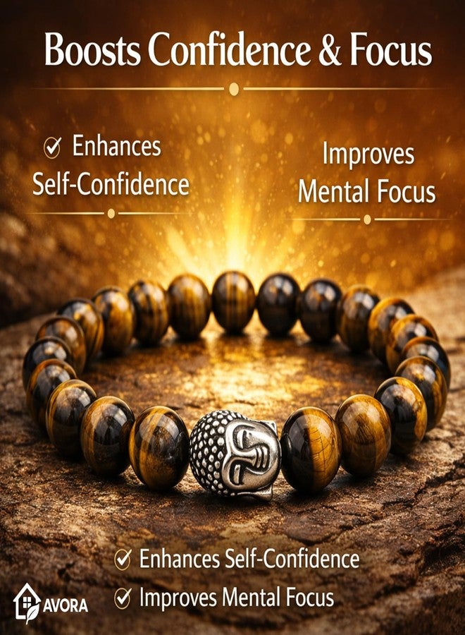 AVORA Tiger Eye Bracelet for Men & Women | Natural Healing Crystal for Confidence, Protection & Focus | Certified Tiger Eye Stone Beaded Bracelet for Wear & Spiritual Balance - Image 3