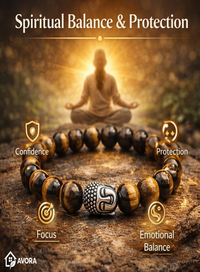 AVORA Tiger Eye Bracelet for Men & Women | Natural Healing Crystal for Confidence, Protection & Focus | Certified Tiger Eye Stone Beaded Bracelet for Wear & Spiritual Balance - Image 4