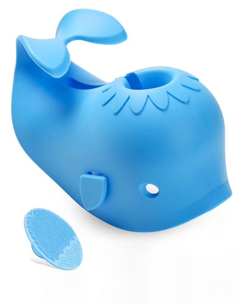 Mandoo غطاء صنبور ماندو لحمام الأطفال، غطاء صنبور الاستحمام للأطفال، غطاء صنبور الحمام للأطفال، غطاء صنبور الحمام لحماية الأطفال، حماية الأطفال، ألعاب سيليكون عالمية للاستحمام على شكل حوت أزرق - Image 1