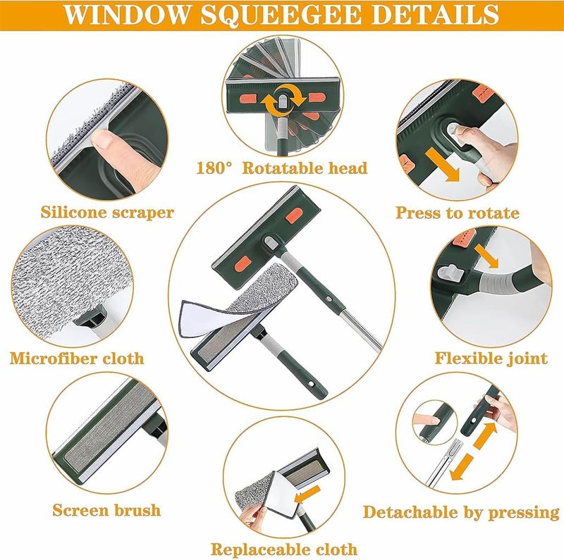 Goodern Window Squeegee with Scrubber,with Extendable 5 Section Stainless Steel Pole and 1 Microfiber Duster Head,4-in-1 Window Cleaner Kit for Glass, Shower, Floor, Outdoor High Window Cleaning - Image 5