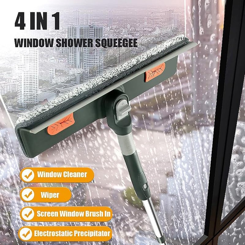 Goodern Window Squeegee with Scrubber,with Extendable 5 Section Stainless Steel Pole and 1 Microfiber Duster Head,4-in-1 Window Cleaner Kit for Glass, Shower, Floor, Outdoor High Window Cleaning - Image 2