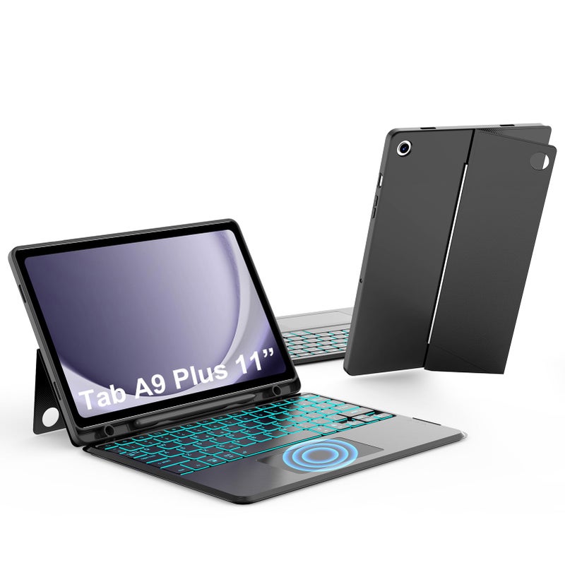 JUQITECH Trackpad Keyboard Case for Samsung Galaxy Tab A9 Plus 5G 11 Inch 2023 A9 Tablet Protective Smart Case Kickstand Magnetic Detachable Wireless Touchpad Backlit Keyboard SMX210X216X218