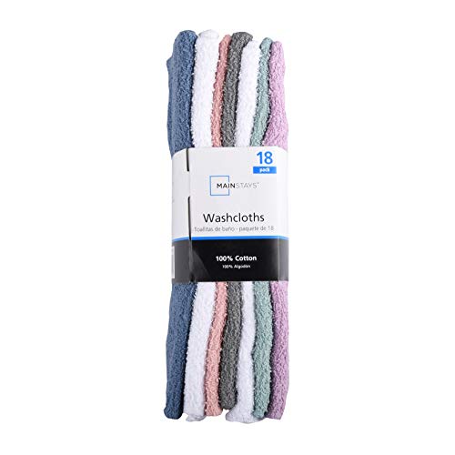 Mainstay MAIN STAYS 18 Pack Assorted Cotton Terry Thin Washcloths Rags (Yellow, White, Lime, Violet) - Image 2