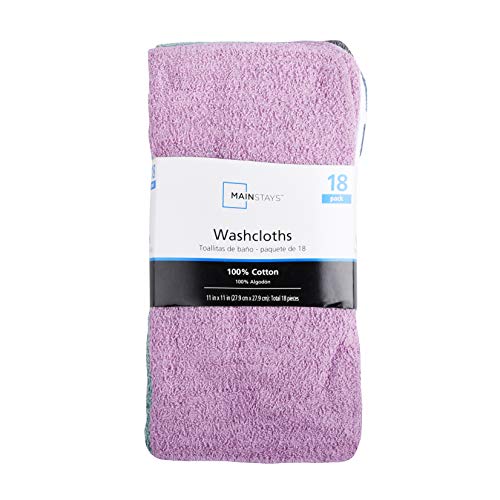 Mainstay MAIN STAYS 18 Pack Assorted Cotton Terry Thin Washcloths Rags (Yellow, White, Lime, Violet) - Image 1