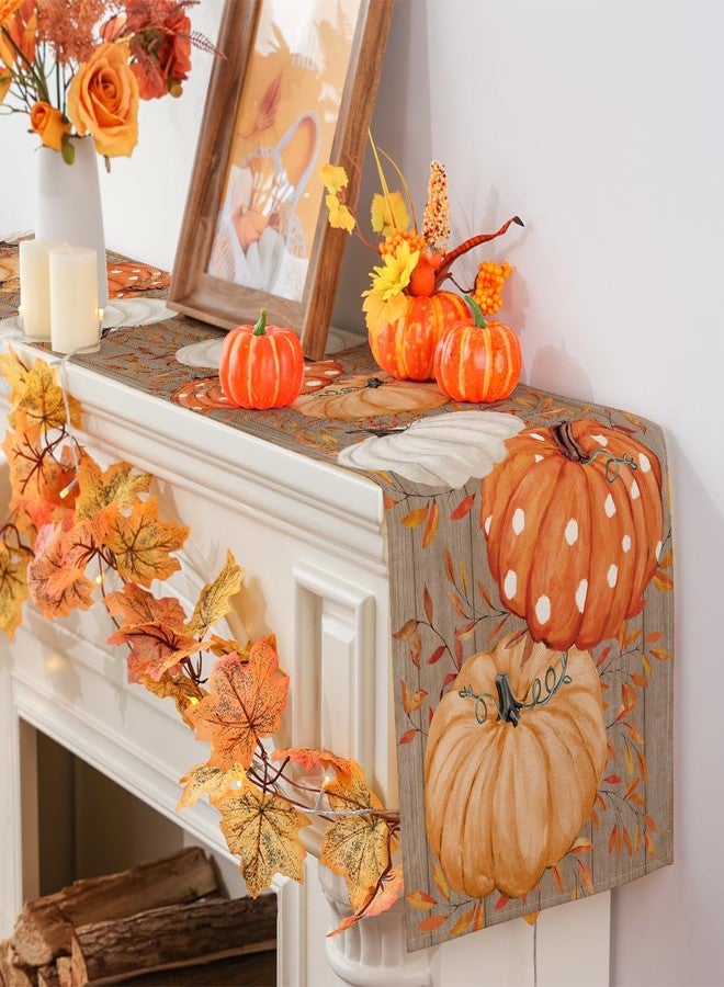 Siilues Fall Table Runner, Wood Eucalyptus Orange Pumpkin Runner Seasonal Autumn Home Party Decor Dining Table Decorations 13x72 Inch - Image 4