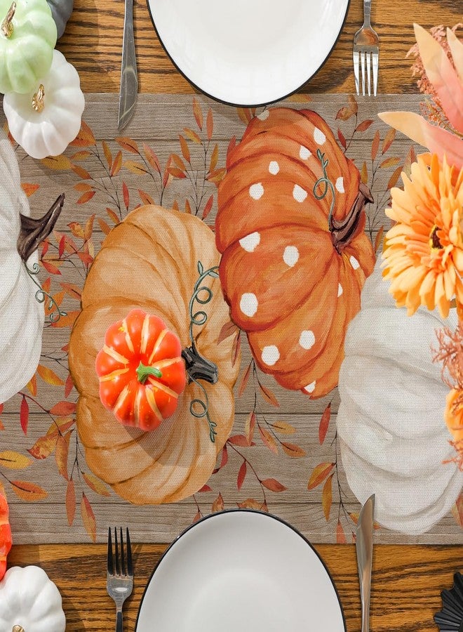 Siilues Fall Table Runner, Wood Eucalyptus Orange Pumpkin Runner Seasonal Autumn Home Party Decor Dining Table Decorations 13x72 Inch - Image 5