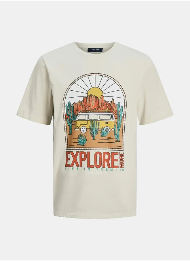 JACK & JONES Front Graphic Print Crew Neck T-Shirt
