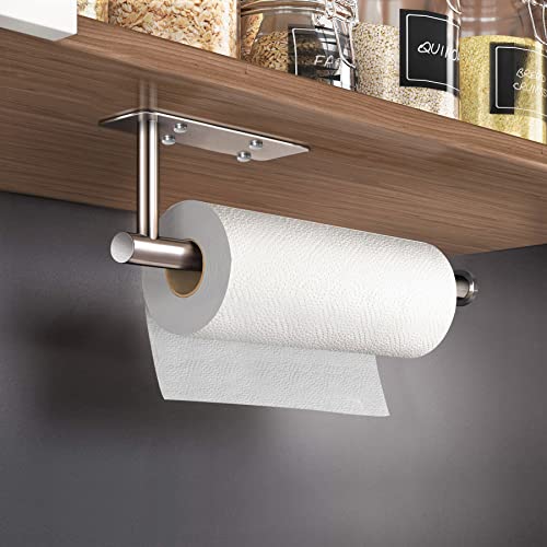 VAEHOLD Self Adhesive Paper Towel Holder Under Cabinet Mount, Wall Mounted Paper Towel Roll Holder with Damping Effect for Kitchen, Bathroom, Wall - SUS304 Stainless Steel (Brushed Silver) - Image 2