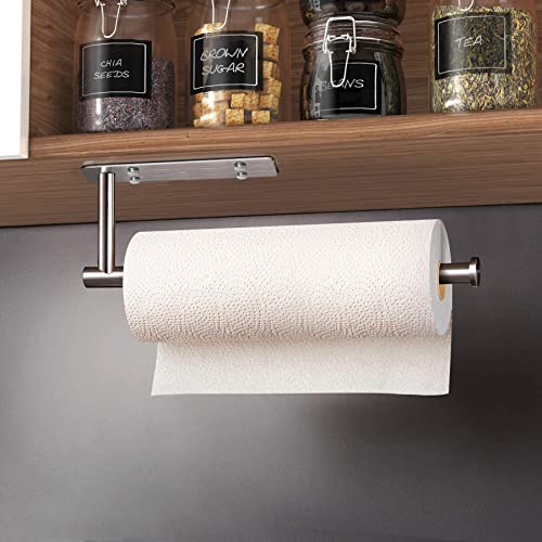 VAEHOLD Self Adhesive Paper Towel Holder Under Cabinet Mount, Wall Mounted Paper Towel Roll Holder with Damping Effect for Kitchen, Bathroom, Wall - SUS304 Stainless Steel (Brushed Silver) - Image 5