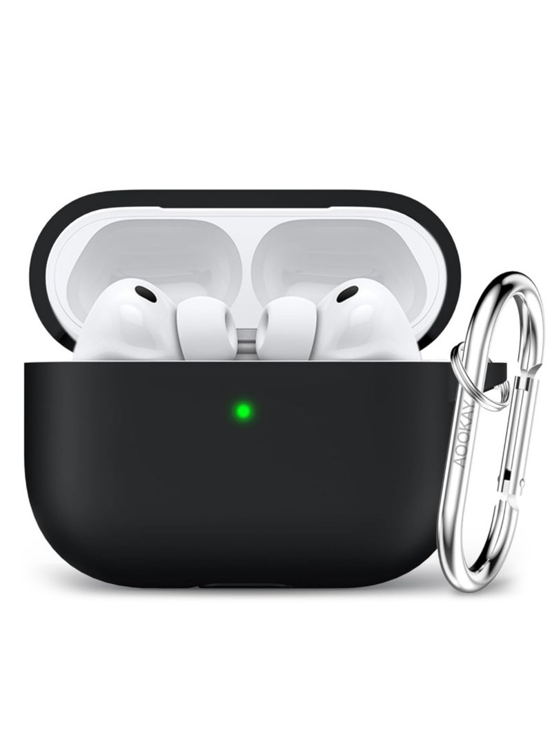 اووكاي غطاء حماية كامل من السيليكون لسماعات Apple AirPods Pro 3/AirPods Pro الجيل الثالث مع سلسلة مفاتيح، مع إضاءة LED أمامية مرئية (أسود) - Image 1