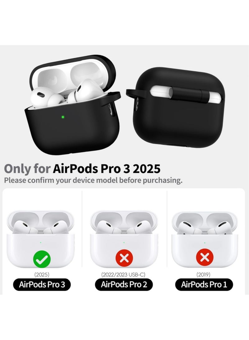 اووكاي غطاء حماية كامل من السيليكون لسماعات Apple AirPods Pro 3/AirPods Pro الجيل الثالث مع سلسلة مفاتيح، مع إضاءة LED أمامية مرئية (أسود) - Image 3