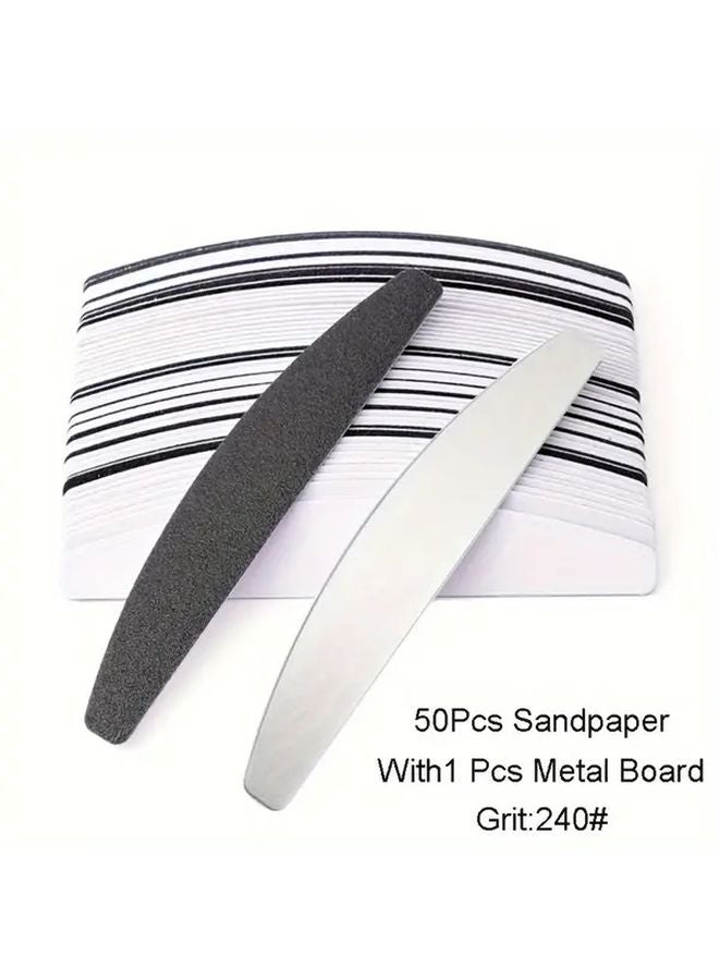 50 Pcs 240 Grit Nail Files With Steel Plate Reusable Single Sided Black Sandpaper - Image 1