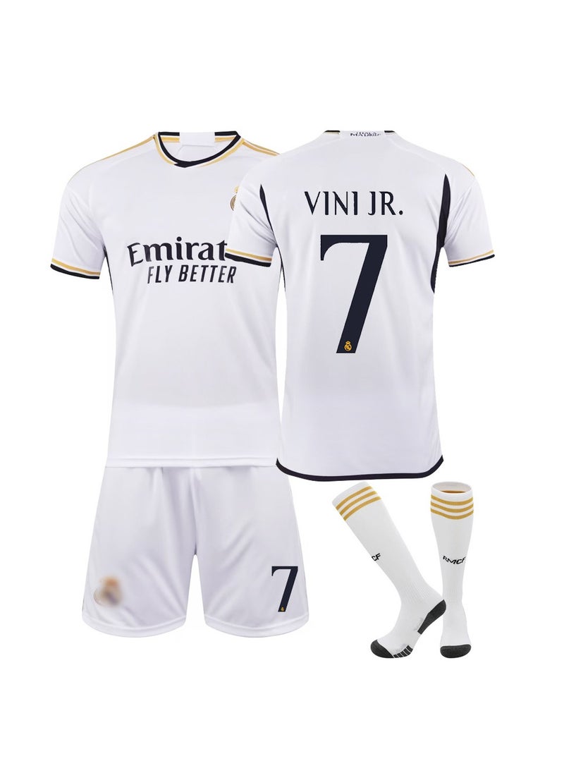 23-24 Real Madrid Home Football Jersey VINI JR #7 Football Jersey/Shorts Socks Gift Set Kids Size & Adult Size, Gift for Fan Friends