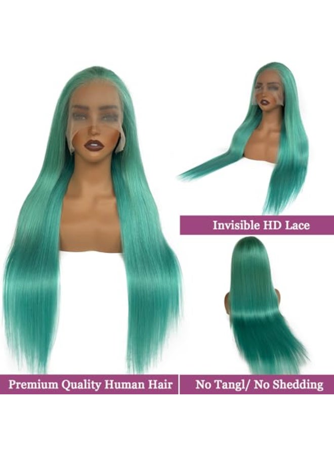 Ubetta Lace Front Wigs Human Hair Aqua Blue Glueless Transparent 13x6 Lace Front Wigs Human Hair Pre Plucked 22 Inch Colored Turquoise Wig Human Hair 180 Density HD Lace Front Human Hair Wigs for Women - Image 3