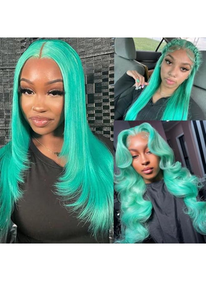 Ubetta Lace Front Wigs Human Hair Aqua Blue Glueless Transparent 13x6 Lace Front Wigs Human Hair Pre Plucked 22 Inch Colored Turquoise Wig Human Hair 180 Density HD Lace Front Human Hair Wigs for Women - Image 1