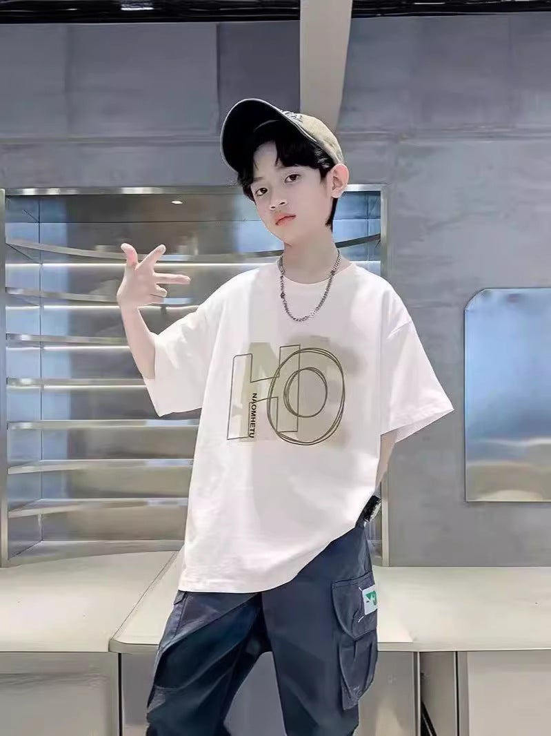 Children'S Clothing Boys' Summer Handsome Medium And Big Children Korean Style Western Style Casual Loose Letter Top Fashionable Outer Wear - Image 5