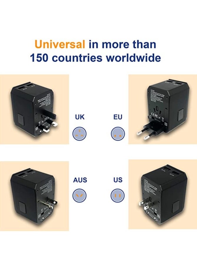 45W Quick Charger PD/QC 3.0 Type C + Universal Charger Adapter with Ultra Fast 3 USB Port & Power Socket Worldwide Plugs UK EU US AU Auto Switch with Travel Pouch
