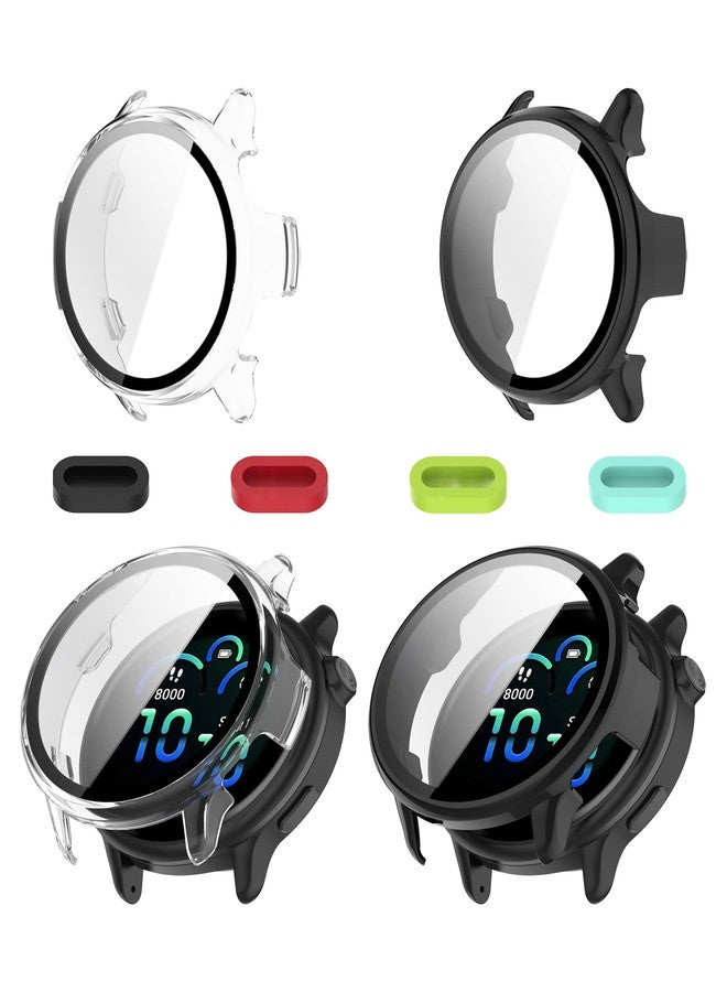 iDaPro Screen Protector for Garmin Vivoactive 6 Case-[Clear+Black] [2Pcs]+Silicone Anti-dust Plugs[4Pcs],9H,Face Cover Accessories,PC Protective Cover Bumper - Image 1