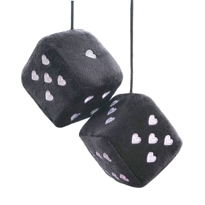 Lutoku Pair 3 Black Fuzzy Plush Dice Heart Shape Decor for Car Rearview Mirror Retro Square Decoration Dice for Car Hanging Accessories - Image 3