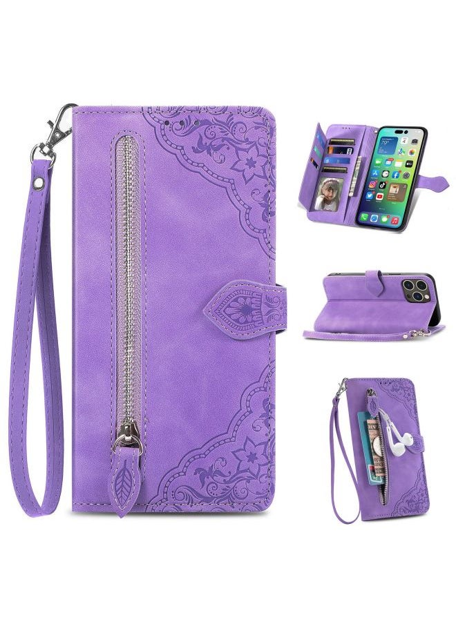 Generic Zipper Wallet Flip Cover Case For Iphone 15pro 14 Protective Shell S24 Phone Case Digital Computer/mobile Phone Accessories-Color:Purple-Applicable Model:For Iphone 16E / SE 2025 / SE4  - Image 1