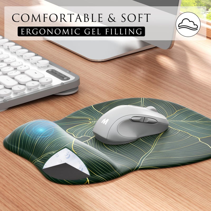 MROCO Ergonomic Mouse Pad with Gel Wrist Rest, Smooth Wrist Support Surface, Non-Slip PU Base for Pain Relief, Comfortable Mousepad for Computer, Laptop, Office & Home, 9.4 x 8.1 in, Green Leaves - Image 4