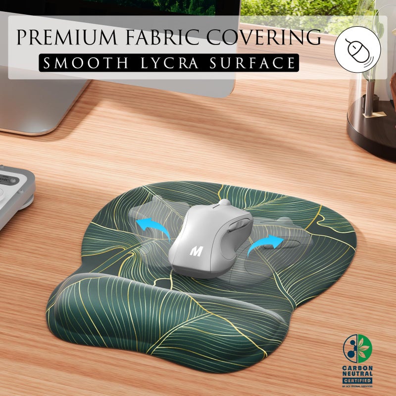 MROCO Ergonomic Mouse Pad with Gel Wrist Rest, Smooth Wrist Support Surface, Non-Slip PU Base for Pain Relief, Comfortable Mousepad for Computer, Laptop, Office & Home, 9.4 x 8.1 in, Green Leaves - Image 2