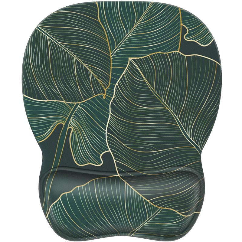 MROCO Ergonomic Mouse Pad with Gel Wrist Rest, Smooth Wrist Support Surface, Non-Slip PU Base for Pain Relief, Comfortable Mousepad for Computer, Laptop, Office & Home, 9.4 x 8.1 in, Green Leaves - Image 1