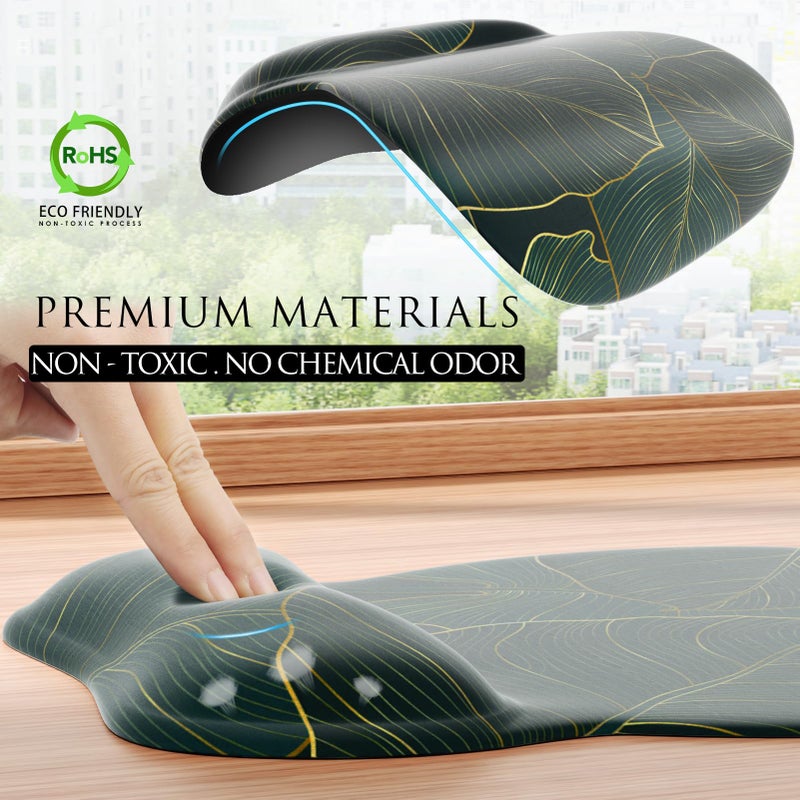 MROCO Ergonomic Mouse Pad with Gel Wrist Rest, Smooth Wrist Support Surface, Non-Slip PU Base for Pain Relief, Comfortable Mousepad for Computer, Laptop, Office & Home, 9.4 x 8.1 in, Green Leaves - Image 3