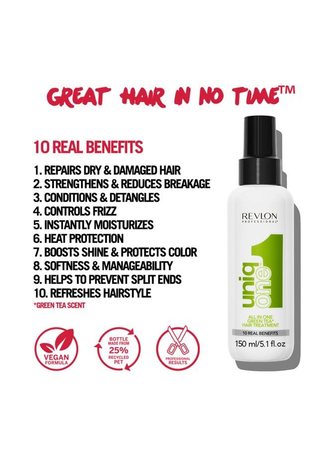 UNIQ ONE - UniqOne Hair Treatment, Moisturizing Leave-In Product, Repair For Dry and Damaged Hair, Promotes Healthy Hair, Green Tea Fragrance, 5.1 Fl Oz (Pack of 1) - Image 1