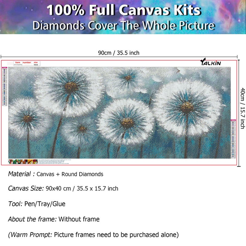 YALKIN 5D Large Diamond Painting Kits for Adults (35.4x15.7inch), Dandelion Flower Full Round Drill Nature Gem Arts Paint by Diamonds Kits Diamond Art Kits for Home Wall Decor Relax Gift - Image 3