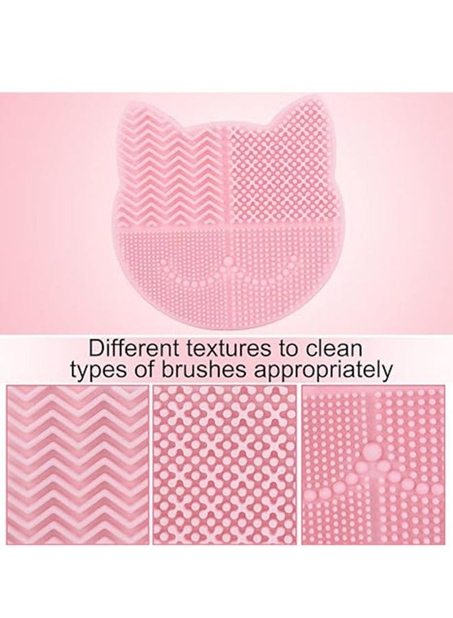 عربست سجادة تنظيف فرش المكياج بتصميم 2 في 1 مع حامل لتجفيف الفرش، وسادة تنظيف فرش على شكل قطة من السيليكون، رف منظم لفرش التجميل، أداة غسيل محمولة للمكياج - Image 3