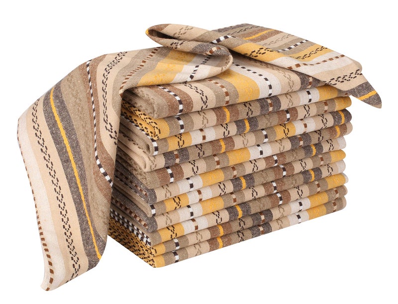 Lightnpro Salsa Stripes Cloth Napkins Set of 12 Wedding Christmas Holiday Table Napkins Machine Washable Cloth Napkins for Special Occasions Everyday Use 18x18 Inch Beige Multi