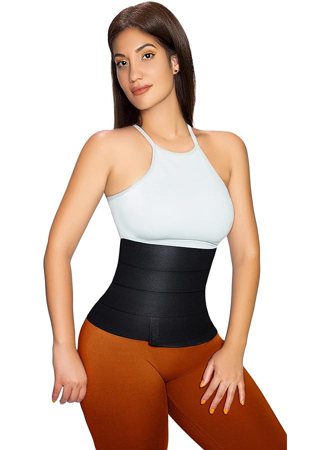 PROMASS Waist Trainer For Women- Me Up Bandage Wrap Tummy Trimmer Belt Lower Belly Fat Shaper Comfortable Skin Friendly Black Belt Gym Accessories 4 Meters, One Size - Image 1