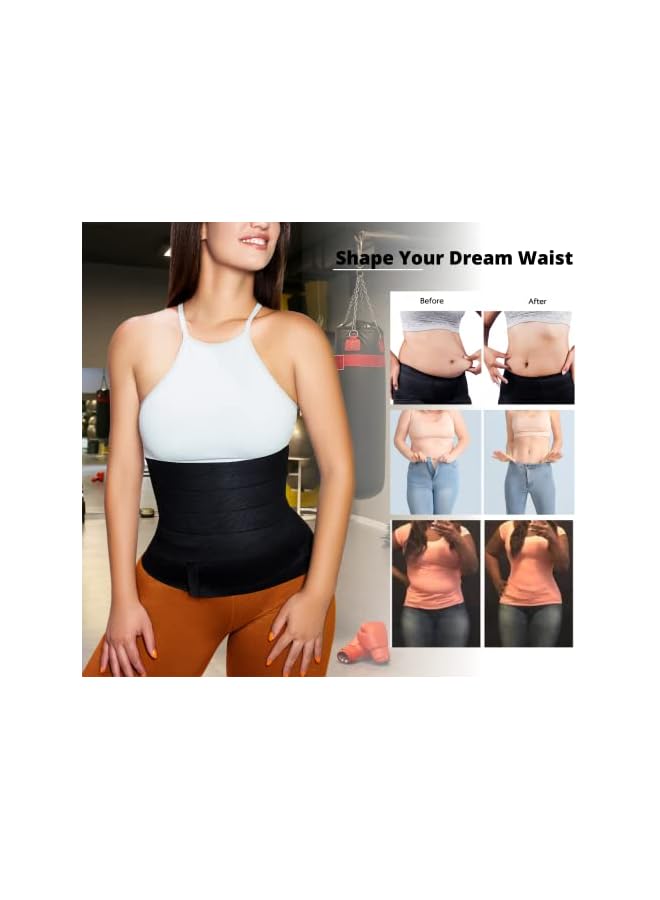 PROMASS Waist Trainer For Women- Me Up Bandage Wrap Tummy Trimmer Belt Lower Belly Fat Shaper Comfortable Skin Friendly Black Belt Gym Accessories 4 Meters, One Size - Image 4