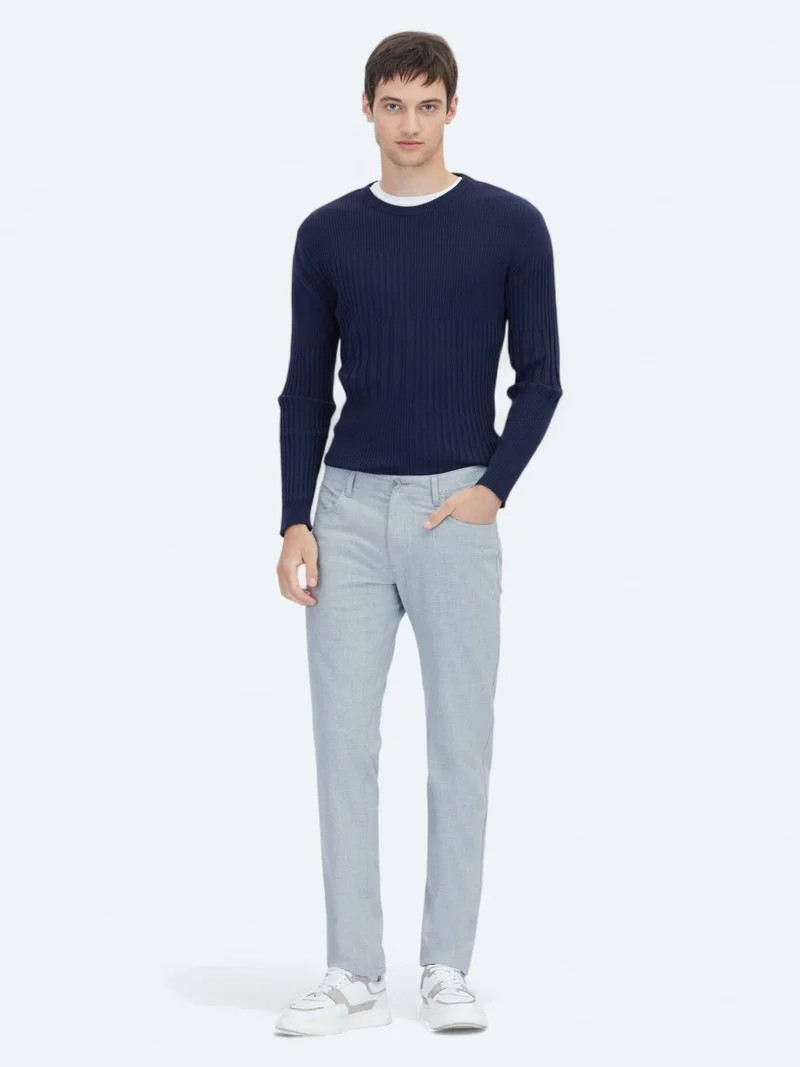 Kip Grey Weaving Slim Fit Casual Trousers