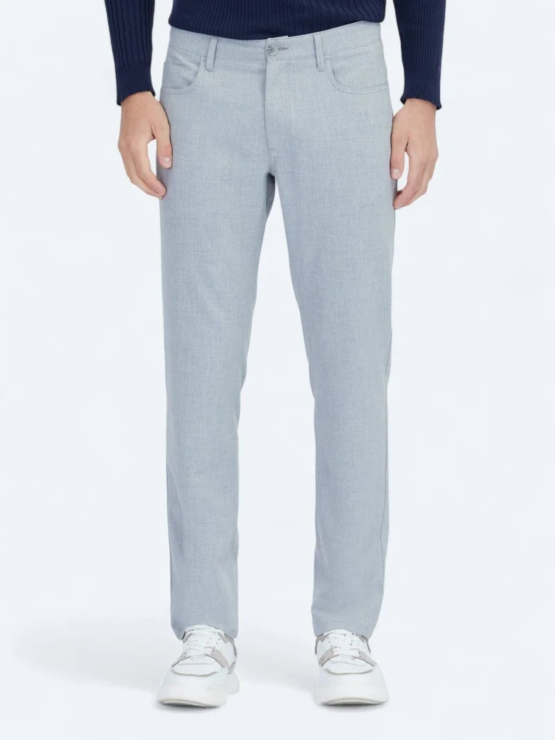 Kip Grey Weaving Slim Fit Casual Trousers