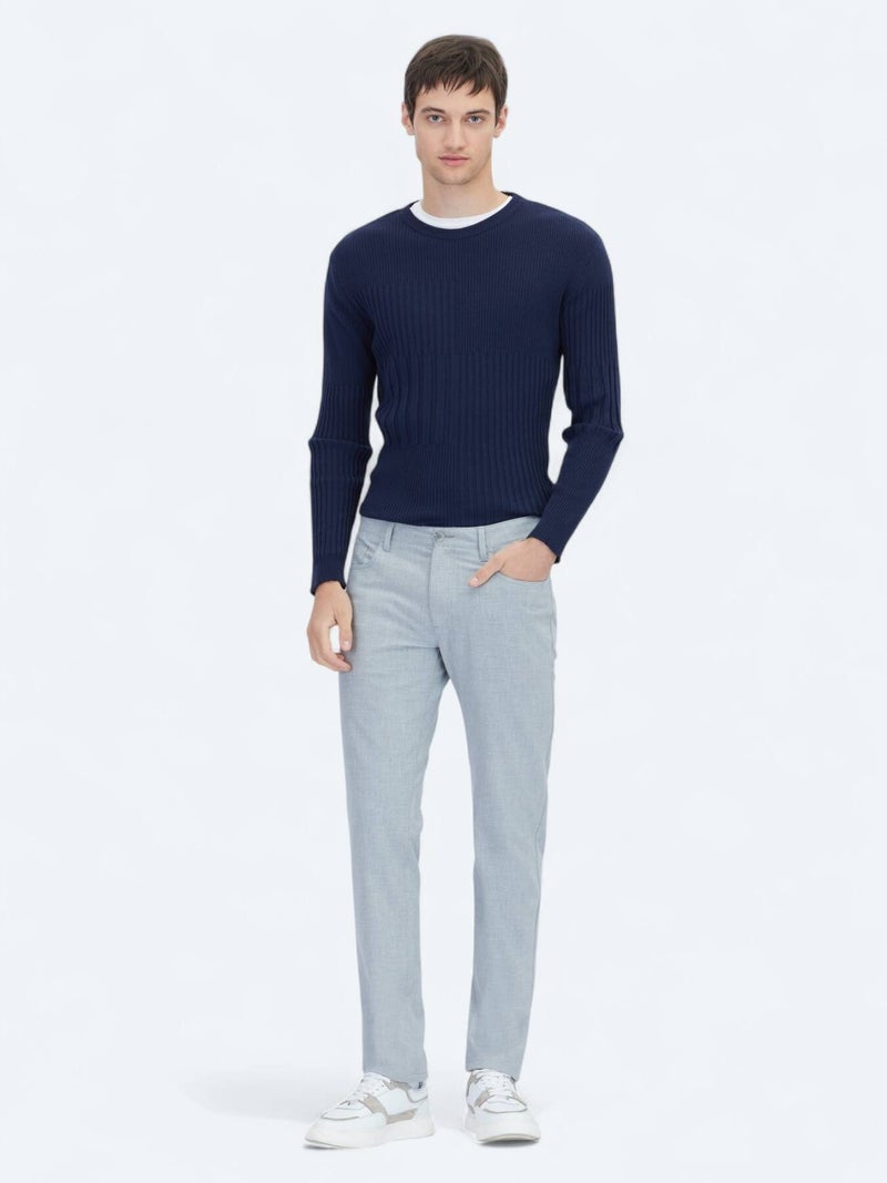 Kip Grey Weaving Slim Fit Casual Trousers - Image 1