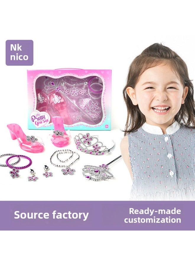 Cross Border Girl Jewelry Toy Princess Play Home Fashion Necklace Makeup Dress Up Crown Scepter Toy Suit-Color:【603-3】  - Image 2
