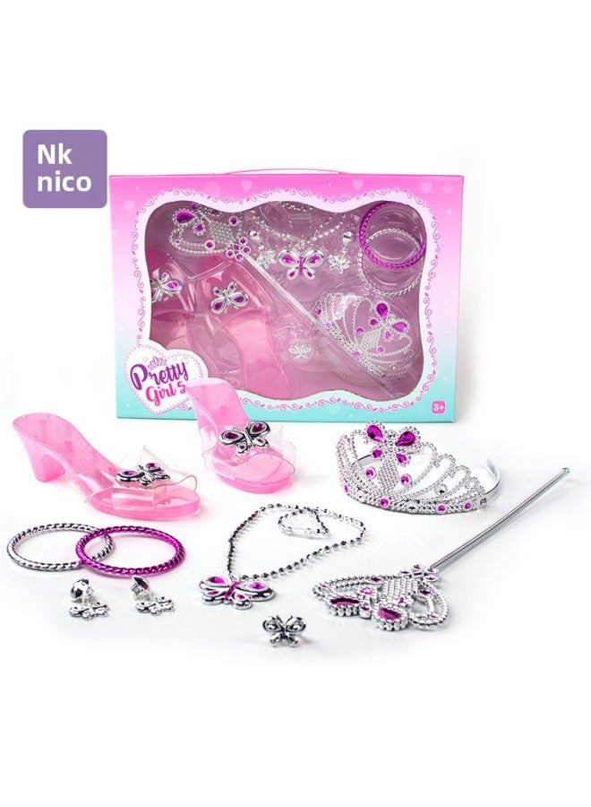 Cross Border Girl Jewelry Toy Princess Play Home Fashion Necklace Makeup Dress Up Crown Scepter Toy Suit-Color:【603-3】  - Image 1